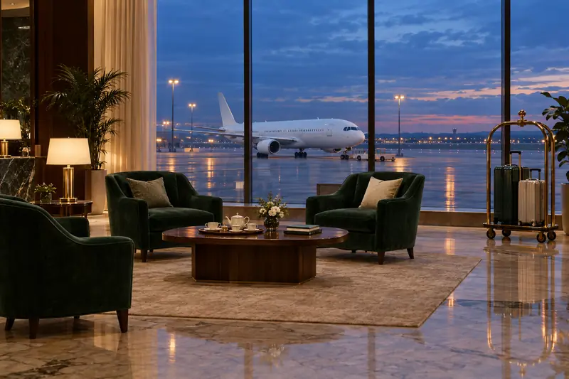 Phòng chờ sân bay nhìn ra đường băng